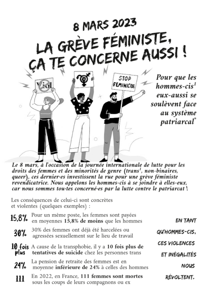 Page 1 du tract pour la grève féministe 
